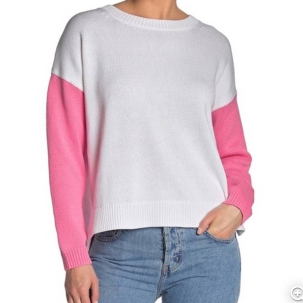 525 America Woman’s White Ribbed Color Block Long Sleeve Crewneck Sweater